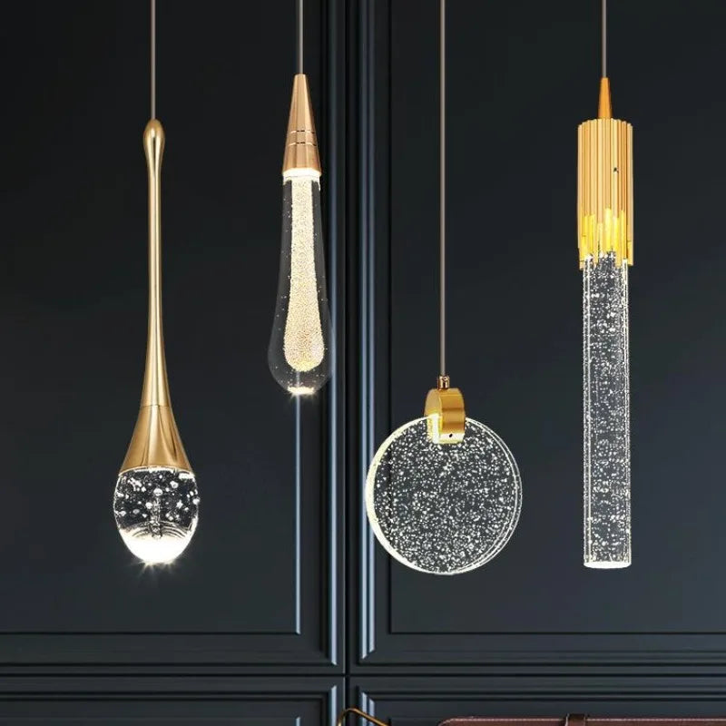Nordic LED Pendant Lights Luxury Crystal Hanging Lamp Indoor Lighting for Home Living Dining Bed Room Kitchen Bathroom Decor