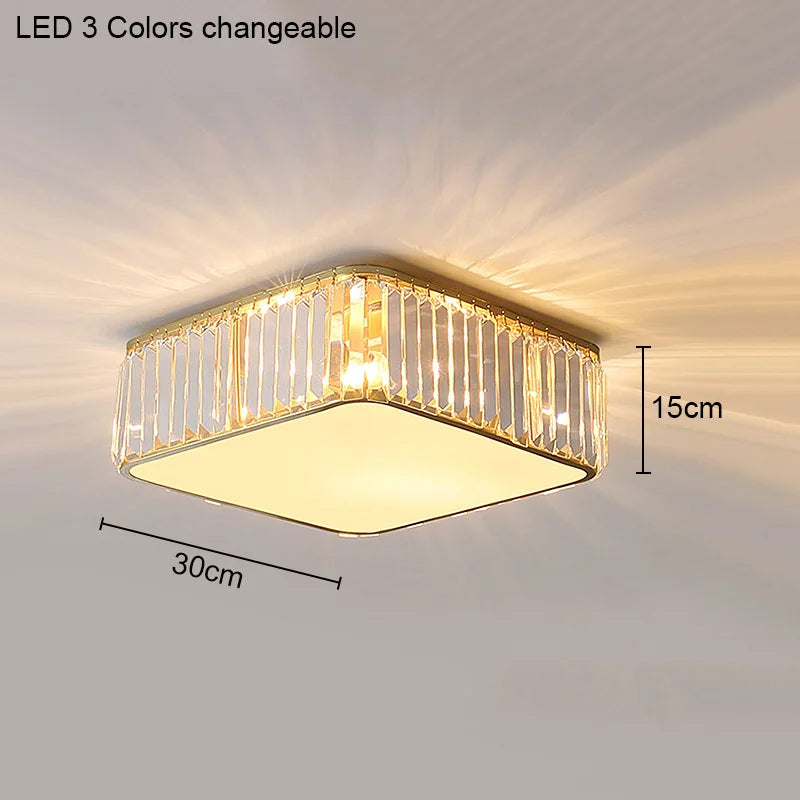 Modern Geometric Crystal Ceiling Light - Round & Square LED Lamp for Bedroom
