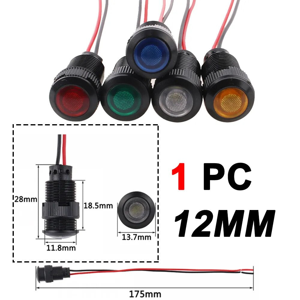 6mm Plastics LED Waterproof Black Indicator Light Signal Lamp Wire 3V 6V 12V 24V 110V 220V AC/DC
