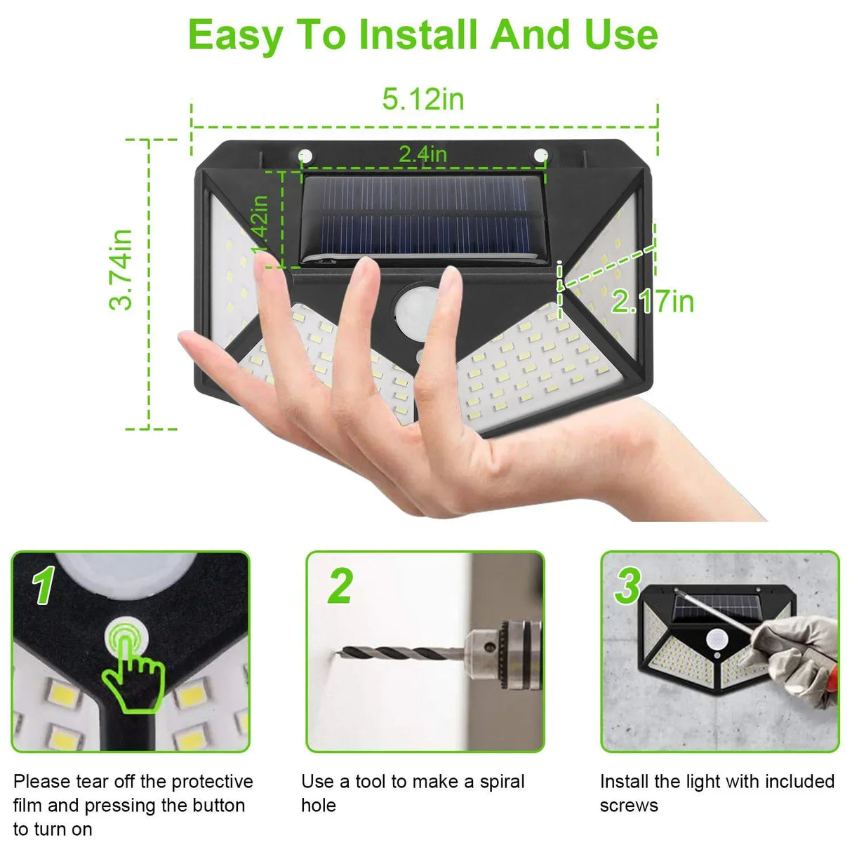 Outdoor Solar Powered Lamp IP65 Waterproof with Motion Sensor 100 Led Spotlights Street Wall Light Garden Decoration