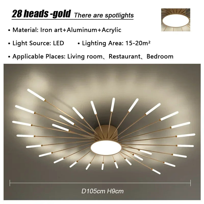 Modern Firework Led Chandeliers Lighting Lamp Home Decor Living Room Ceiling Lights Luminaria Bedroom Black Gold Spiral Lamparas