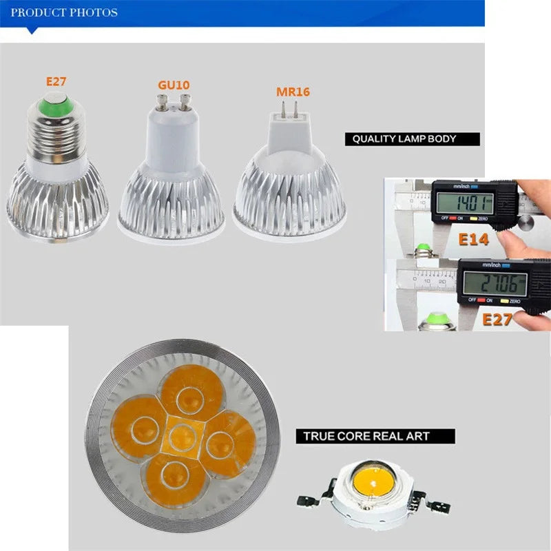 High Brightness LED Spotlight Bulb - E27 E14 GU10 MR16 Base (9W 12W 15W)