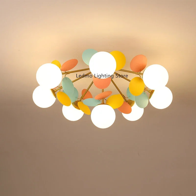 2026 Colourful Chandelier Children Bedroom Ceiling Lamp Dining Living Room Kitchen DownLight Glass Bubble
