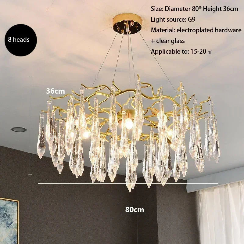 2025 Modern Gold Crystal Chandelier Living Room High Ceiling Luxury Big Lustres Aluminium Crystal Tree Branch Chandelier Lights