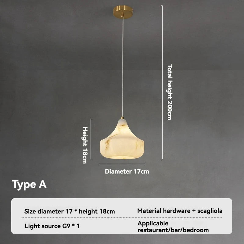 Designer Faux Marble Pendant Light - Modern Minimalist Single Ceiling Hanging Lamp Fixture for Bedroom, Living Room & Dining Area