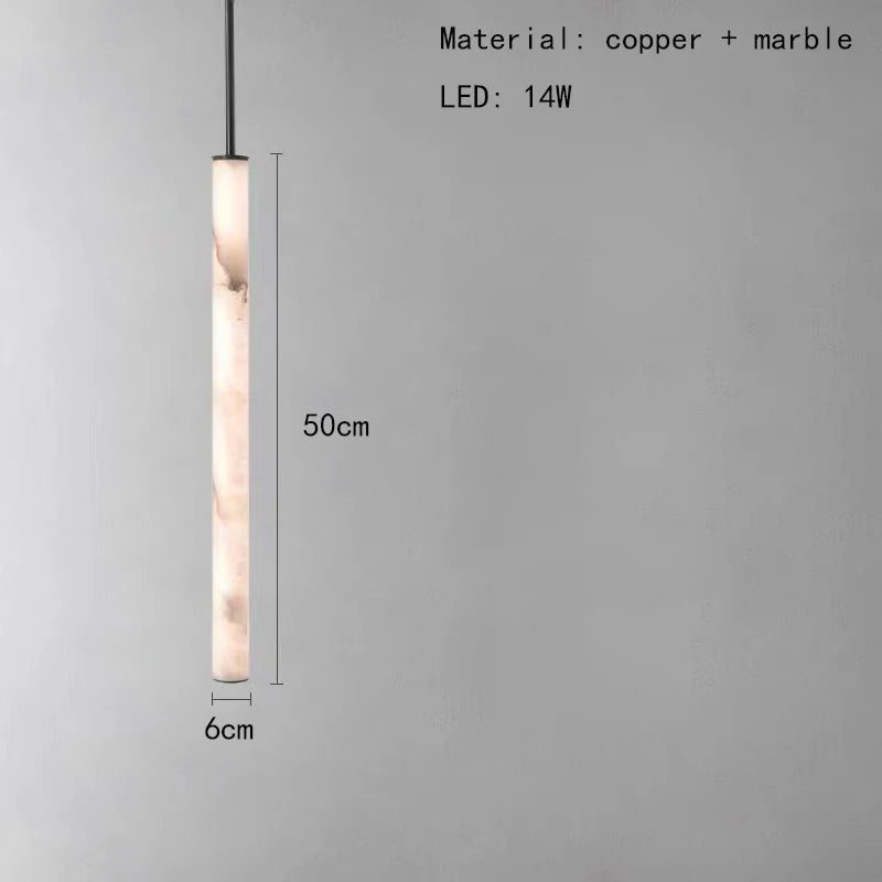 Cylindrical Natural Marble Chandelier Black Brass 3000K Indoor Bedroom Parlor Pendant Lamp Cord Adjustable