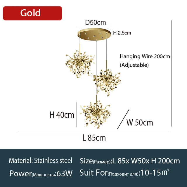 Nordic LED Chandelier Stainless Steel Chrome Leaf Personality Art Decors Living Dining Room Bar Table Hanging Lighting