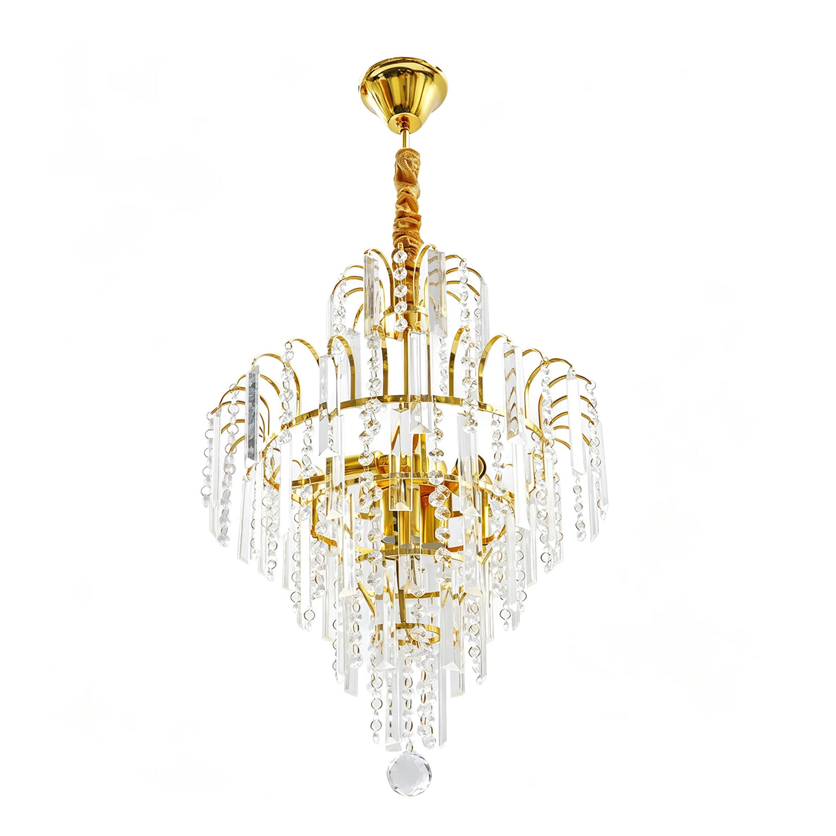 LED Pendant Light Crystal Chandelier, 40x55cm Modern Hanging Lamp for Dining Room, E14 110V Socket (Bulb Not Included), Adjustable Height 11.8inch, Thick Chain & 4.3inch Reinforced Base, Sturdy Iron Glass Construction, Gold F