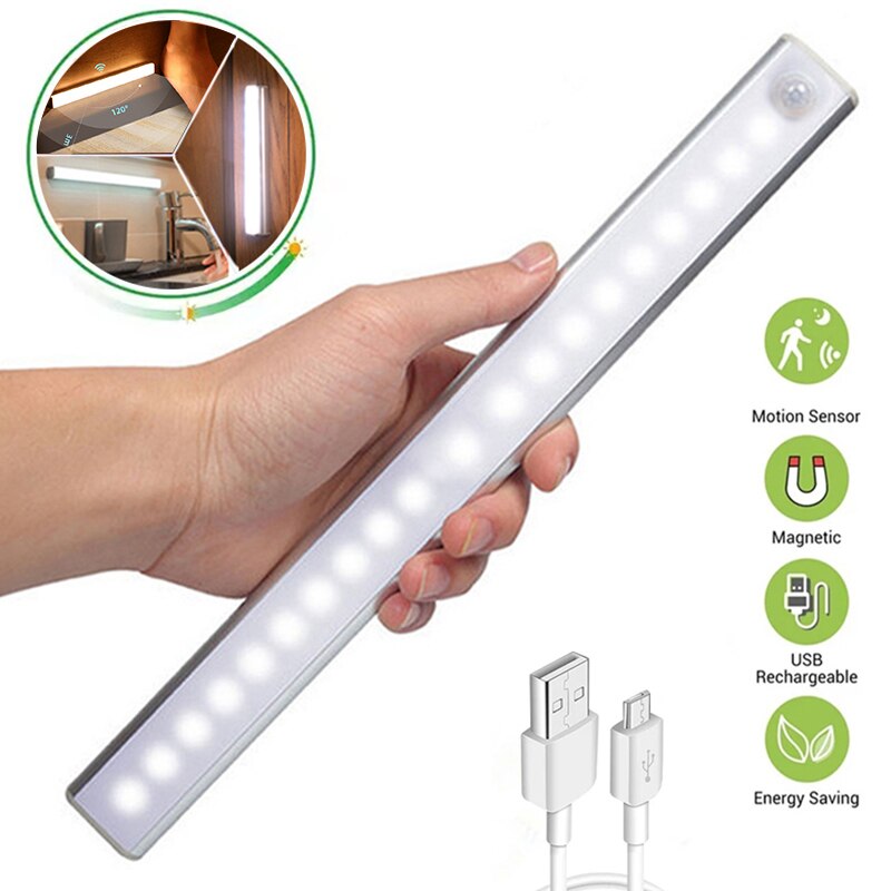 Intelligent Human Sensing Light LED Rechargeable Night Light Cabinet Light Staircase Light Bedside Wireless Sensing Night Light