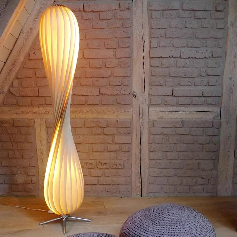 Light Luxury Wooden Curved Shade Floor Lamp Modern Standing Lamp for Living Room Bedroom Entryway Home Interior Decor Lighting
