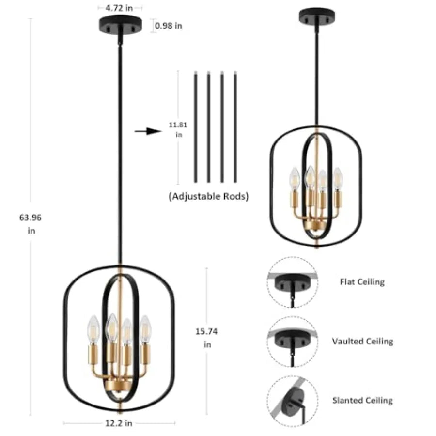 Black and Gold Chandelier for Dining Room Light Fixture Chandelier for Entryway Light Fixture Foyer Lighting Fixtures Adjustabl