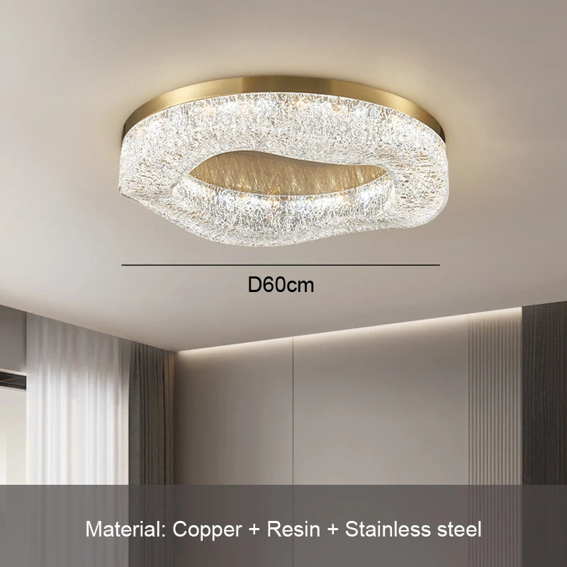 Luxurious Golden-gloss Chandelier, Round Copper Chandelier, For Dining Room, Living Room, Bedroom, Home Decoration, Resin Chande