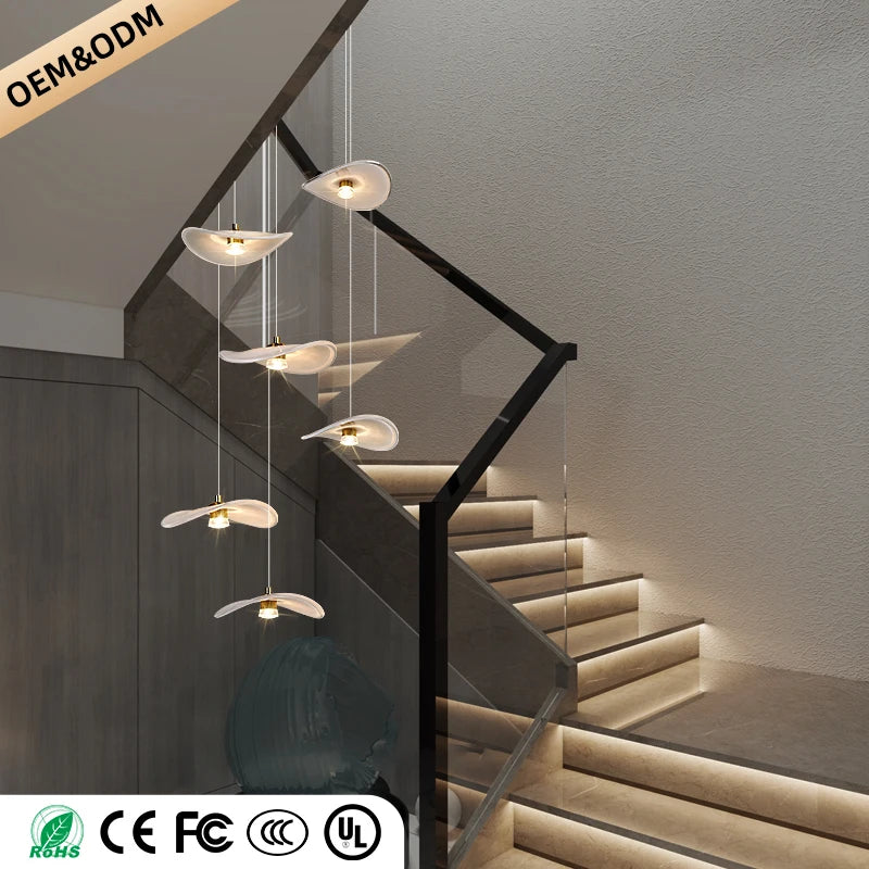 Luxury Stair Chandelier Pendant Light Lighting Duplex Loft Glass Hanging Lamp Nordic Minimalist Long Staircase Chandelier Lustre