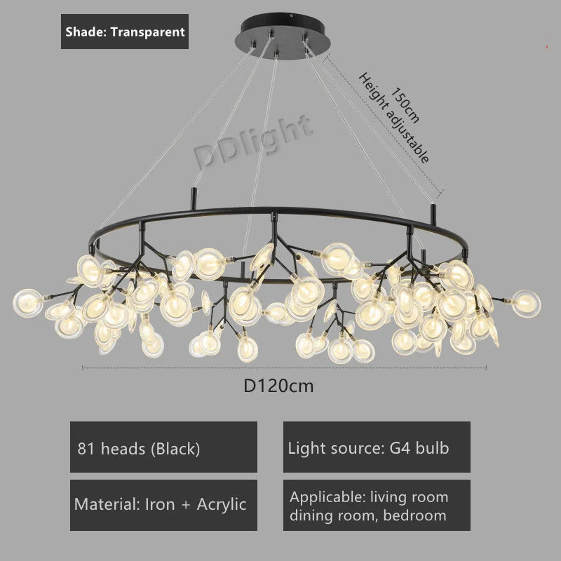 2025 New Nordic Romantic Hanging Living Room Chandelier Lights Modern Firefly Decor Pendant Lamp Round Chandelier Lustre Fixture
