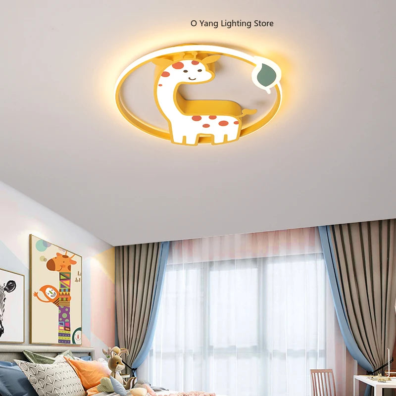Designer Led Ceiling Light Girl Bedroom Chandelier Kids Baby Boy Room Decor Cute Giraffe Ceiling Lamp Plafon RC Dimmable