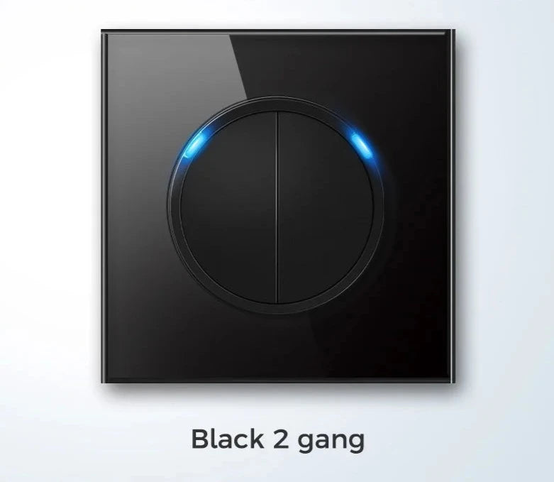 Universal Round Tempered Glass Home Wall Switch Panel LED Indicator Black/Grey/Gold/White 250V 86mm*86mm Wall Light Switch