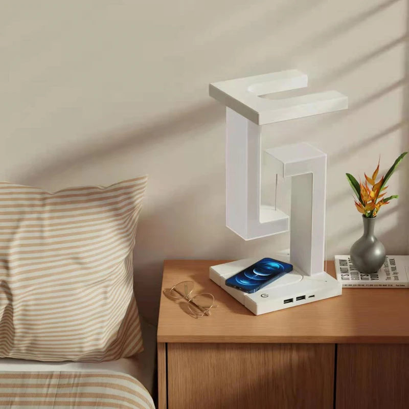 Novelty Floating Lamp with 10W Wireless Charger - Magnetic Levitating Desk Decor Light