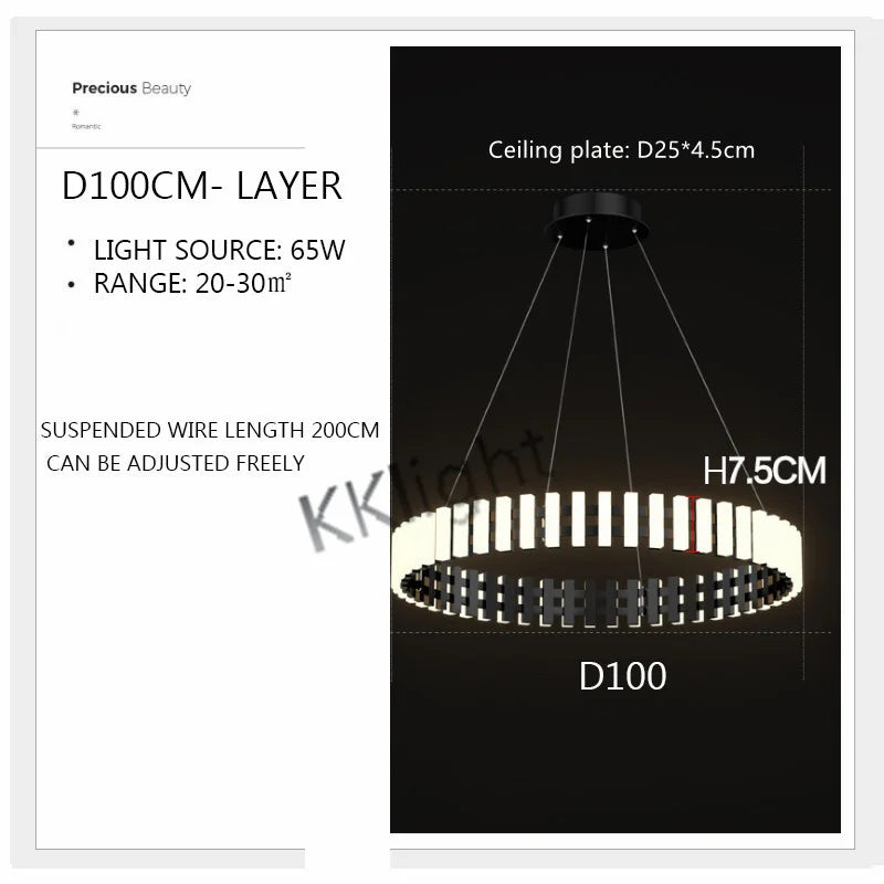 Modern New Simple Duplex LED Chandelier Bedroom Living Dining Room Decoration Art Ring Pendant Lamp Luster Fixture Indoor Lighti