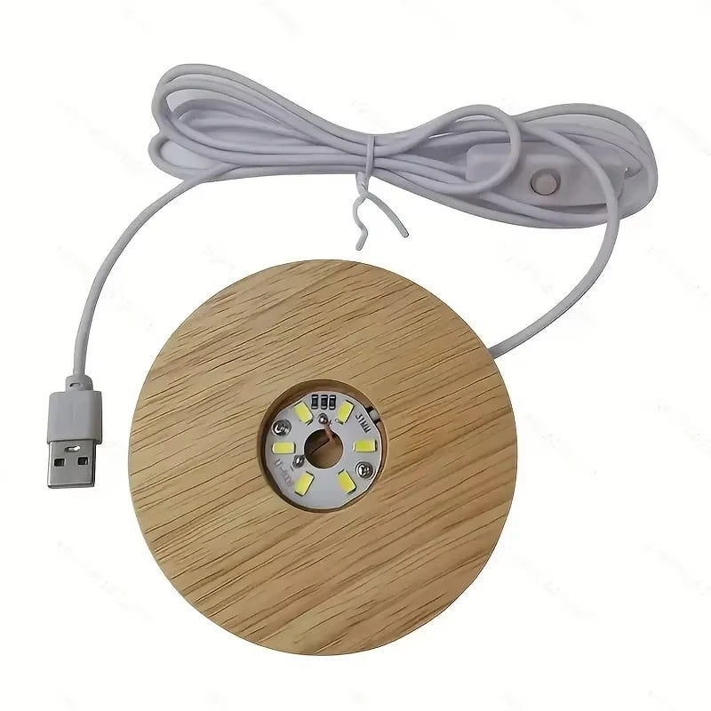 Wood Desktop LED Light Display Base - USB Powered Night Light Stand