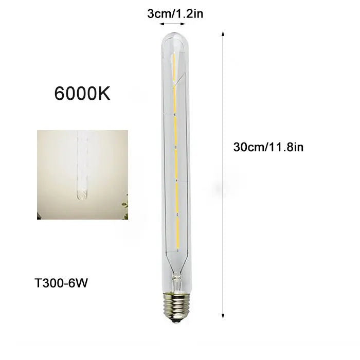 Vintage Tubular LED Filament Light Bulb - T10 T30 Long Tube 4W 6W 8W Edison Lamp