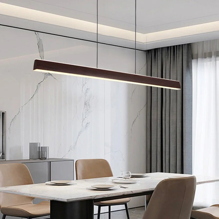 Modern Walnut Wood Long Bar Pendant Lights Dining Room Kitchen Island Adjustable Height Hanging Light Living Room Droplight