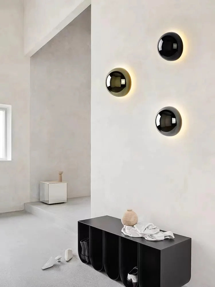 Minimalist plated silver luxurious wall lamp modern simple circular Nordic corridor stairs lunar eclipse bedside lamp