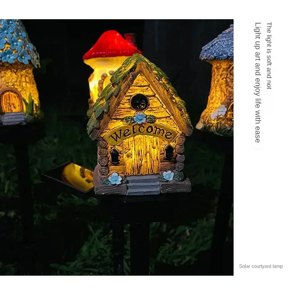 Creative Solar Resin Mushroom House Light - Waterproof Outdoor Garden Decor