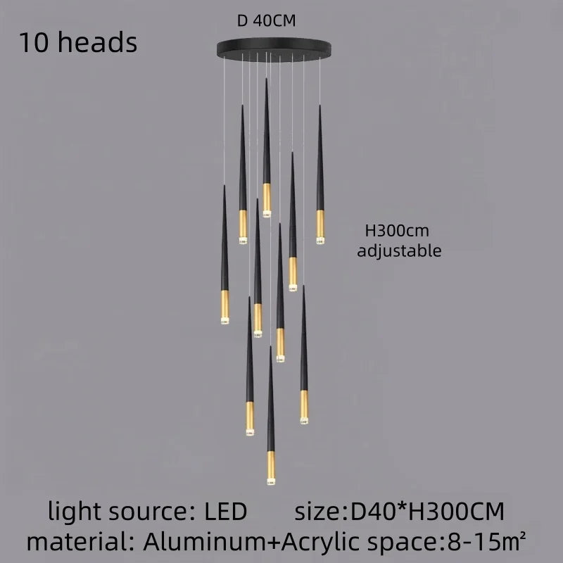 Modern Luxury Chandelier Nordic Ceiling Light Living Room Duplex Attic Long Pendant Light Villa Staircase LED Hanging Lamps