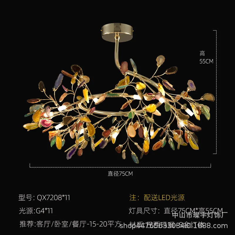 Modern Colorful Agate LED Ceiling Chandeliers Lighting Romantic Leaves Shape Pendant Lamp Living Dining Room Bedroom Decor Light