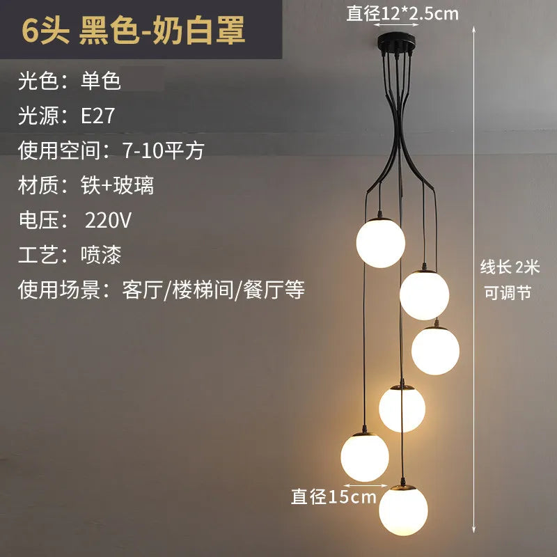 Modern Nordic Spiral Staircase Pendant Light for Dining Room Loft Apartment Villa Stairwell Decoration Chandelier Home Decor