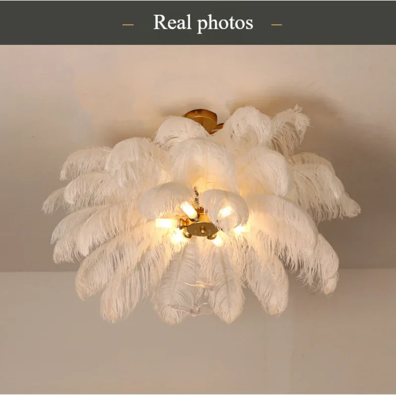 Nordic Ostrich Girl Ins Feather Art Living Room Chandelier Bedroom Indoor Hanging Lamp Pendant Lights Home Decor Ceiling Lamps