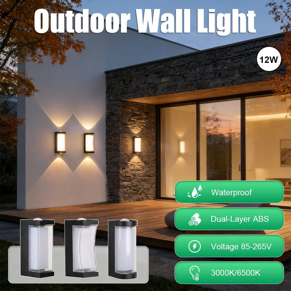 Waterproof LED Crescent Wall Lamp - 12W Outdoor Garden Square Sconce