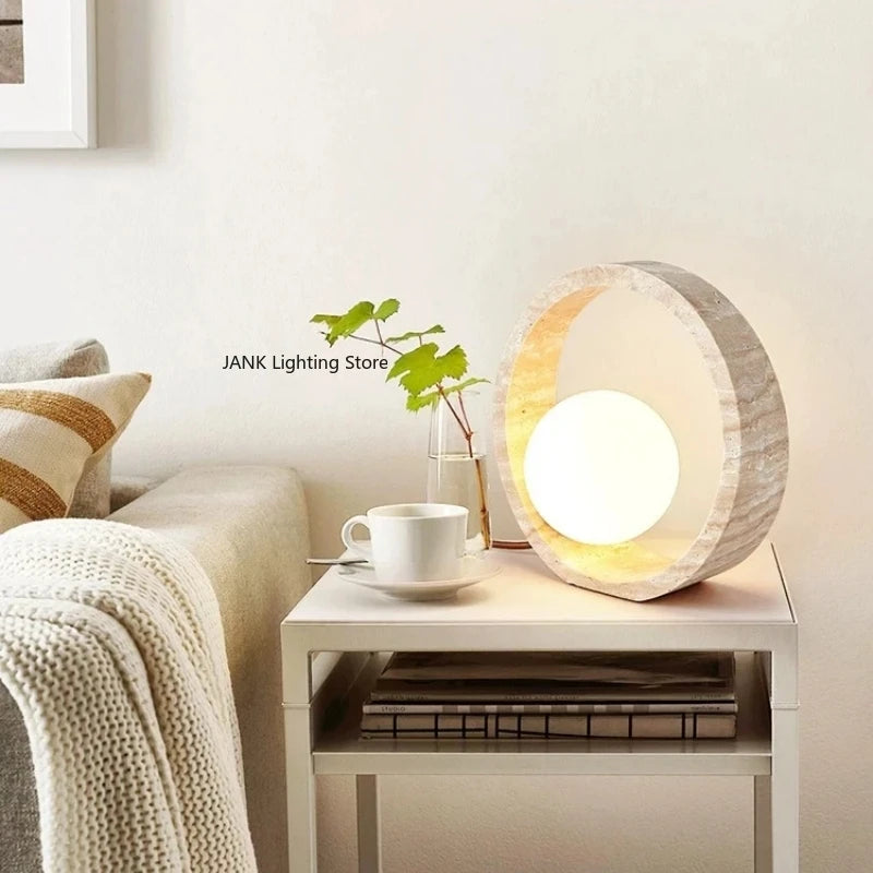 Italian Yellow Cave Stone Table Lamp, Living Room Light Luxury Bedroom Bedside Indoor Lighting D25cm