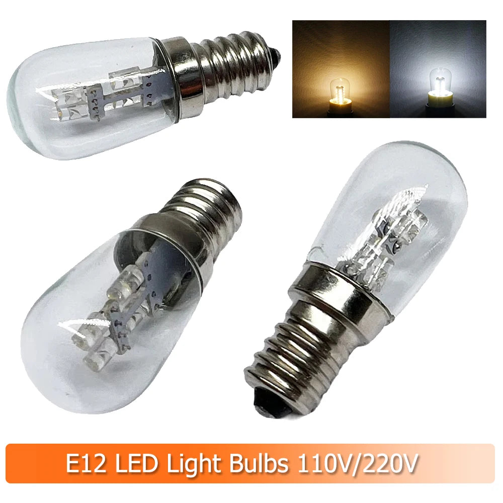 2W E12 LED Corn Light Bulb (110V/220V, 360° Beam) - Warm White 3000K & Cool White Appliance Bulb for Refrigerator & Sewing Machine