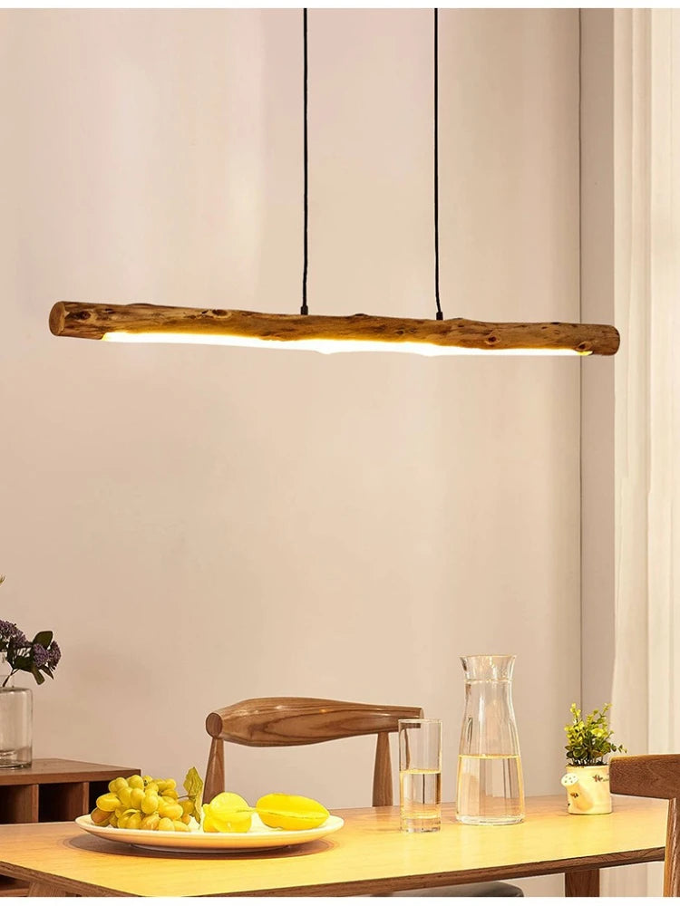 Japanese Style LED Wooden Chandelier Minimalist Nordic Natural Loft Dining Room Bedroom Home Decoration Pendant Light