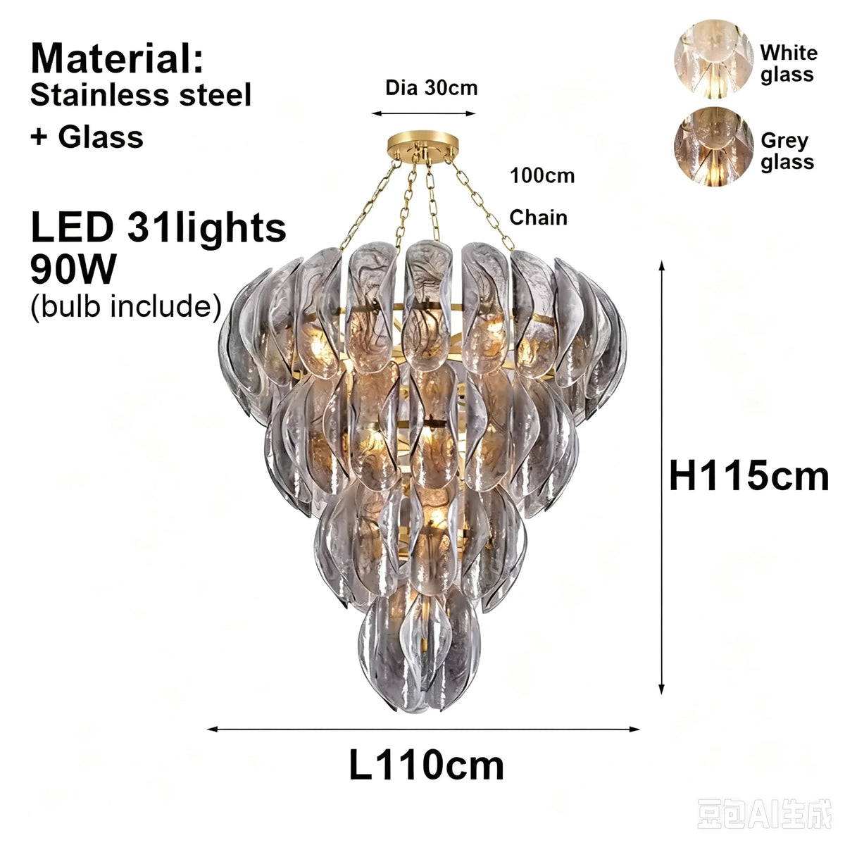 Luxury Murano Glass Chandelier (French Vintage Style) - Handcrafted Artisan Pendant Hanging Light Fixture for Living Room & Ceiling Decor