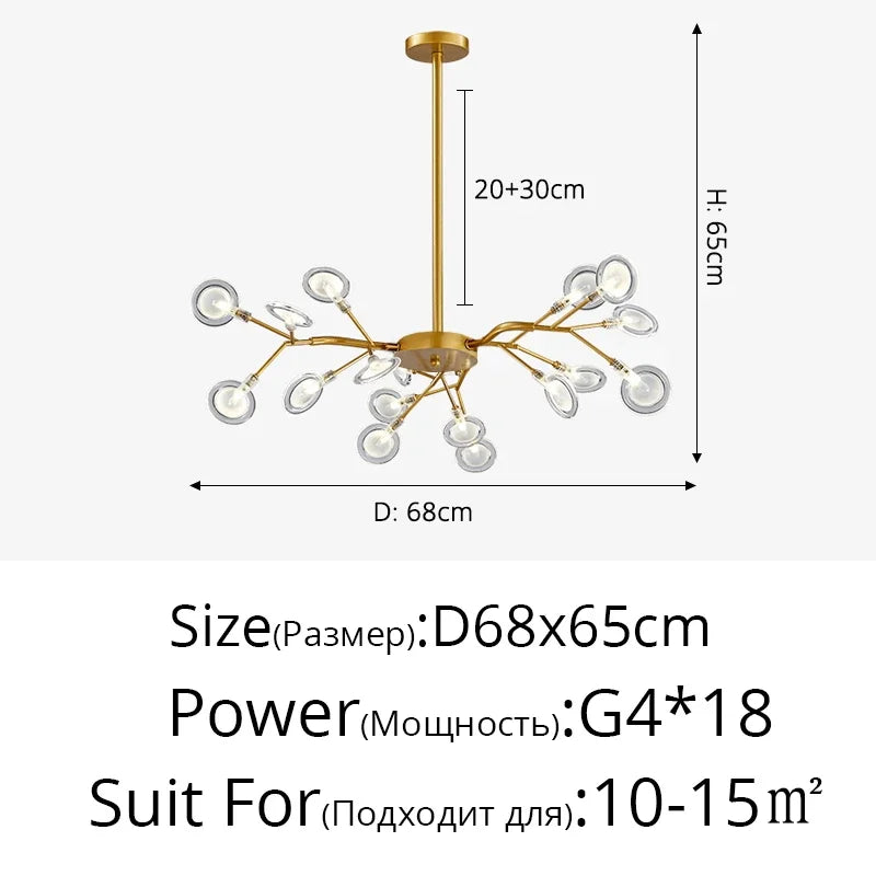 Modern Firefly LED Chandelier Black Gold for Living Room Bedroom Hall Home Decor Indoor Lighting Minimalist Ceiling Pendant Lamp