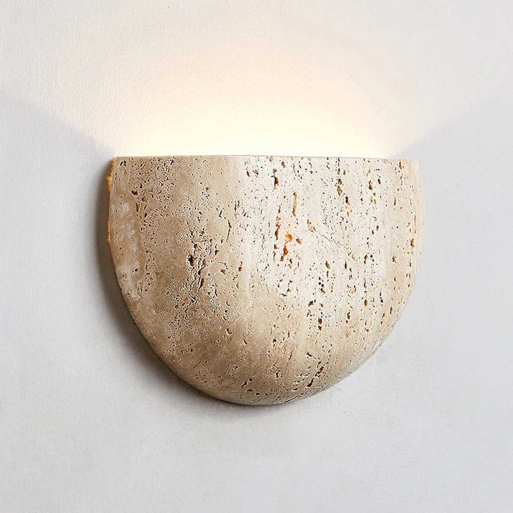 Wabi-Sabi Retro Yellow Cave Stone LED Wall Lamp - Natural Travertine Accent Sconce Light Fixture for Bedroom Bedside, Hallway & Entrance Background Decor