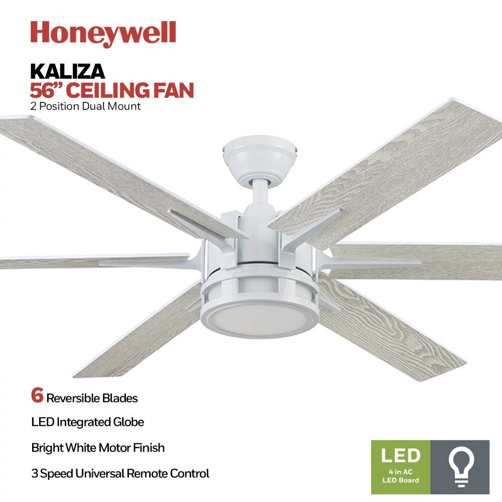56" Kaliza Bright White Remote Control Ceiling Fan, 6 Blades Ceiling Fans with Led Light Chandelier Fan Home Appliance