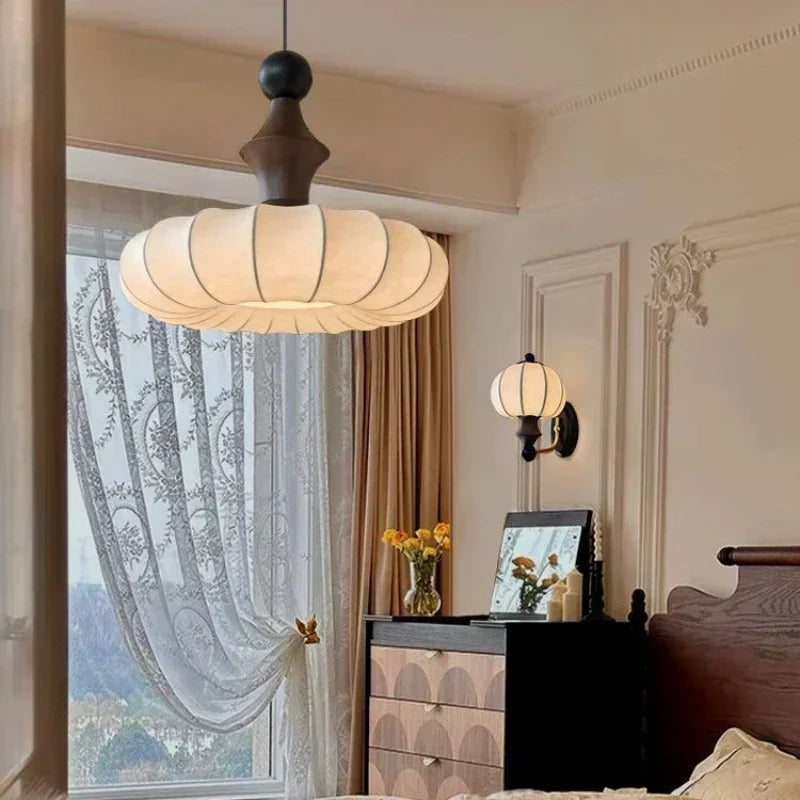 Nordic Modern Cloth & Wood Ceiling Chandelier - Minimalist Fabric Pendant Light Fixture for Living Room, Bedroom & Salon Decor