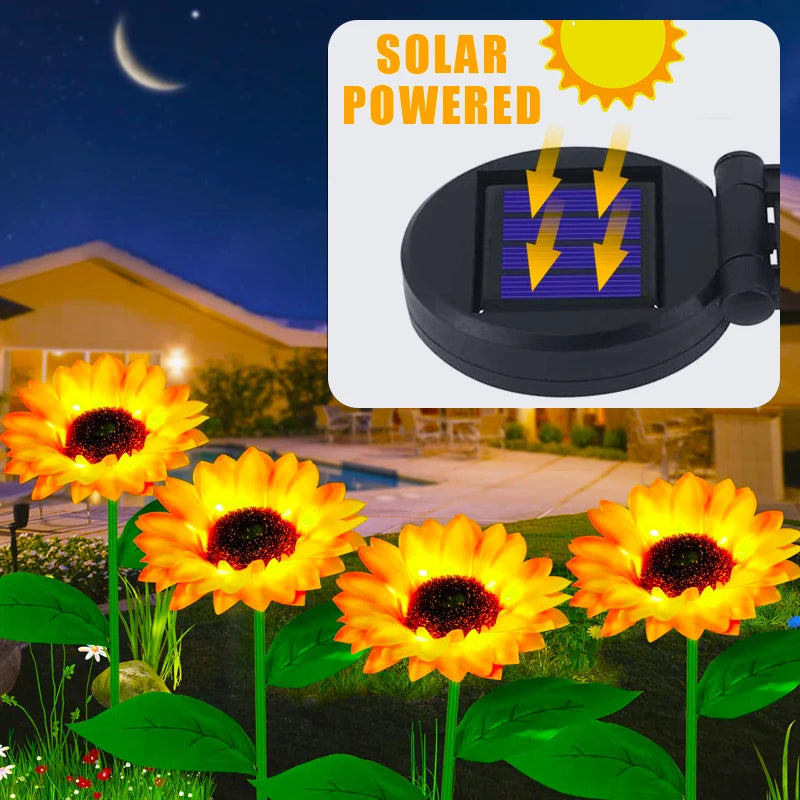 Solar LED Lights Outdoor Waterproof Sunflower Garden Pathway Lights Landscape Patio Balcony Yard Lawn Decor Flower Lamp