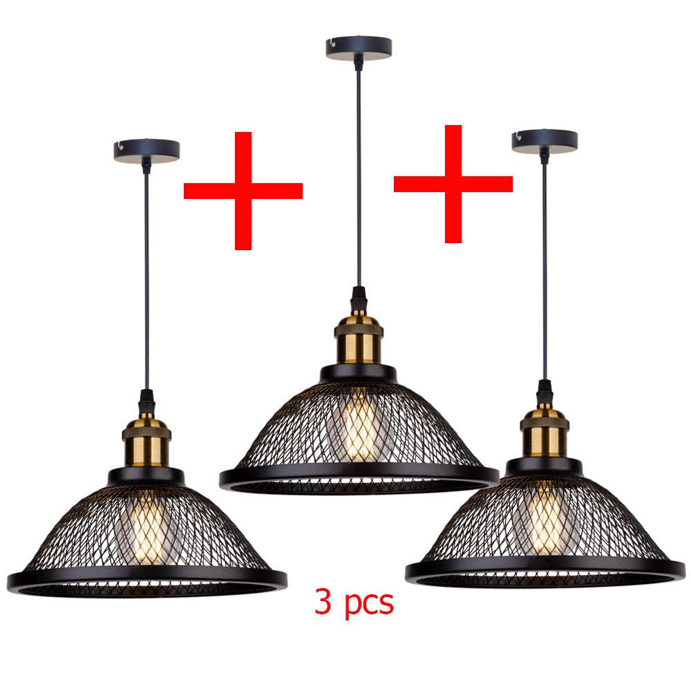 Vintage Retro Black Iron Net-Cage Kitchen Pendant Light E27 LED Hang lamp Fixture For Bedroom Living Room Restaurant