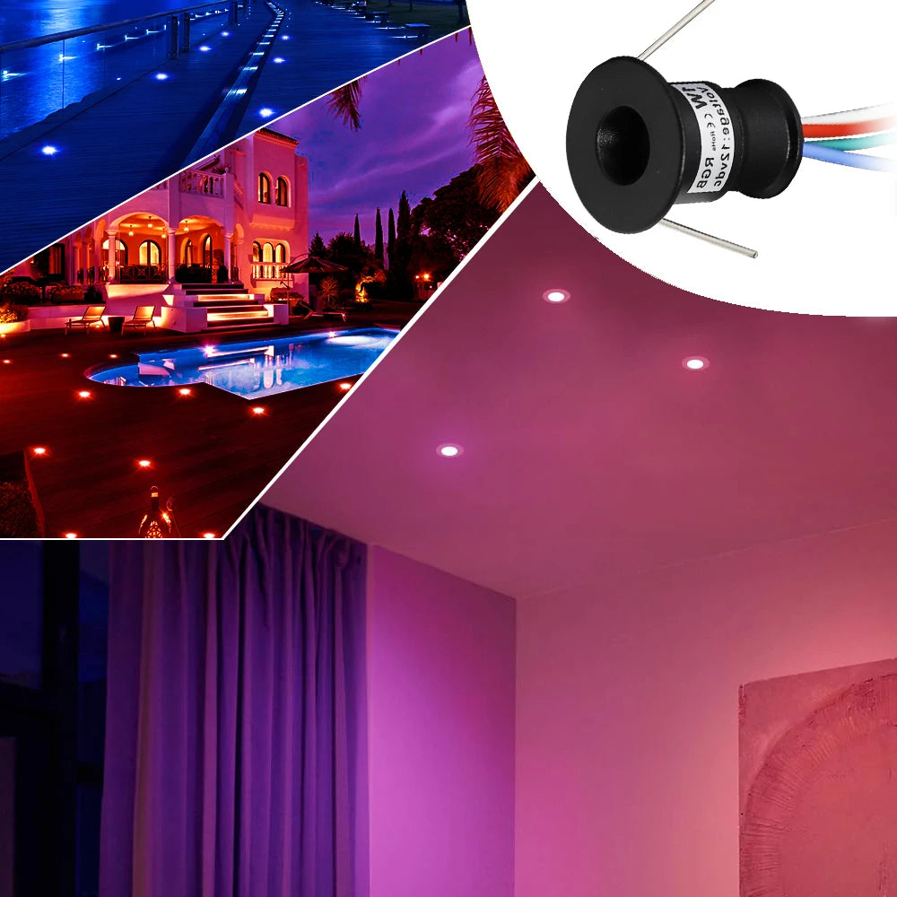 RGB LED Spotlight Room Decor Dimmable Mini Cabinet Ceiling Spot Lamp with Driver 1W DC12V Stair Showcase Spot Recessed Downlight