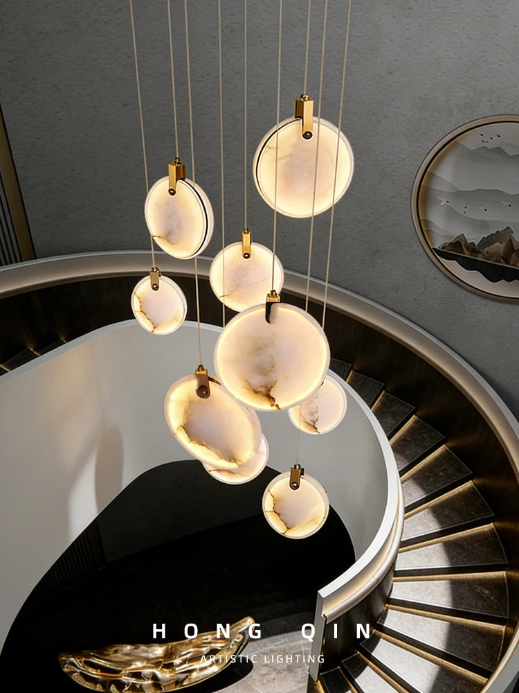Staircase Pendant Light Lustre Minimalist Duplex Loft Marble Chandelier Villa High Ceiling Hanging Lamp Long Stair Chandelier