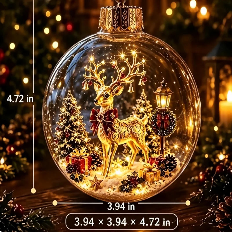 8cm LED Light Up Christmas Ball Ornament Santa Claus Snowman Glowing Plastic Bauble Xmas Tree Hanging Pendant Xmas Party Decor