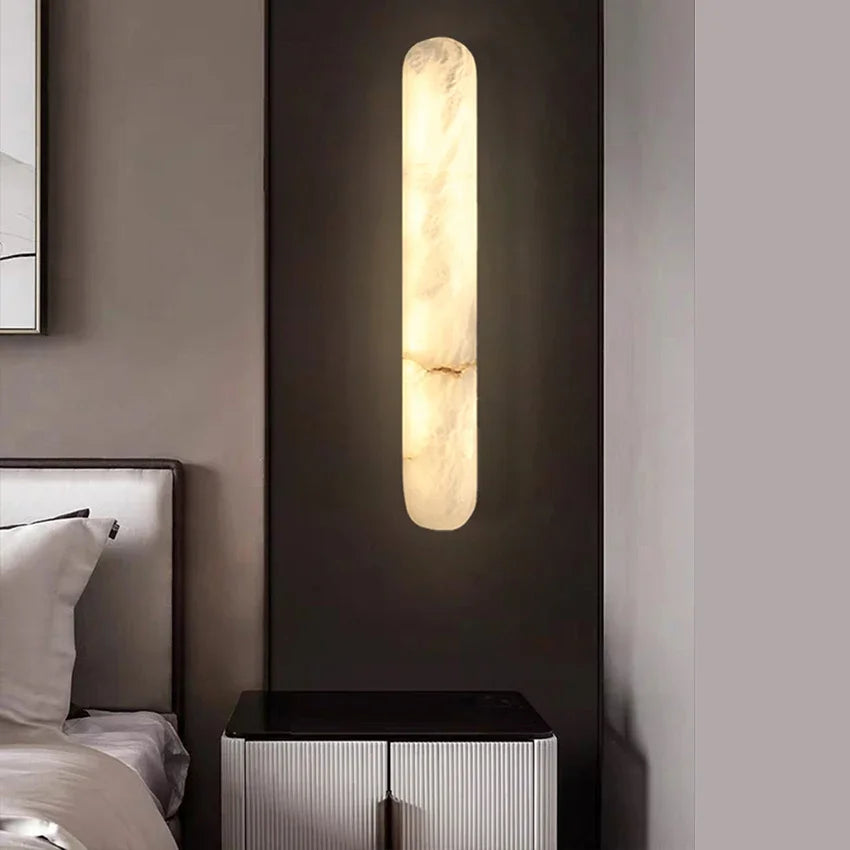 2026 Modern Luxury Natural Marble Wall Lamp - LED Long Oval Stone Sconce