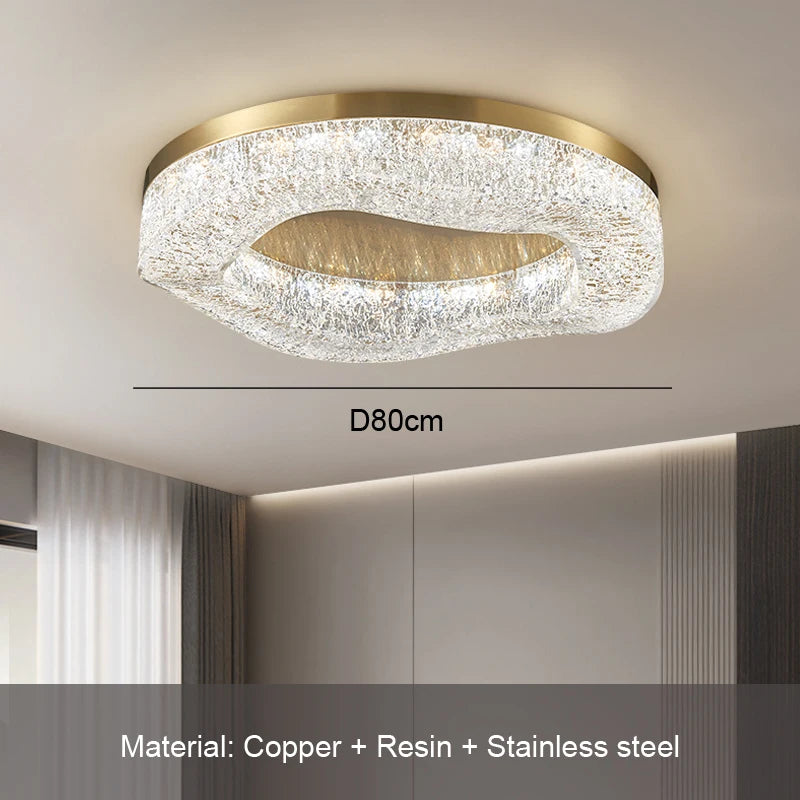 Luxurious Golden-gloss Chandelier, Round Copper Chandelier, For Dining Room, Living Room, Bedroom, Home Decoration, Resin Chande