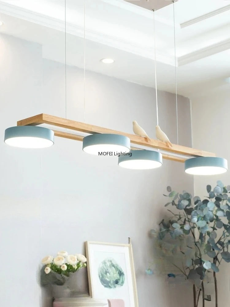 Nordic Log Style Restaurant Pendant Light FixtureDining Table Bar Chandelier LED Minimalism Solid Wood Modern Strip Home Decor