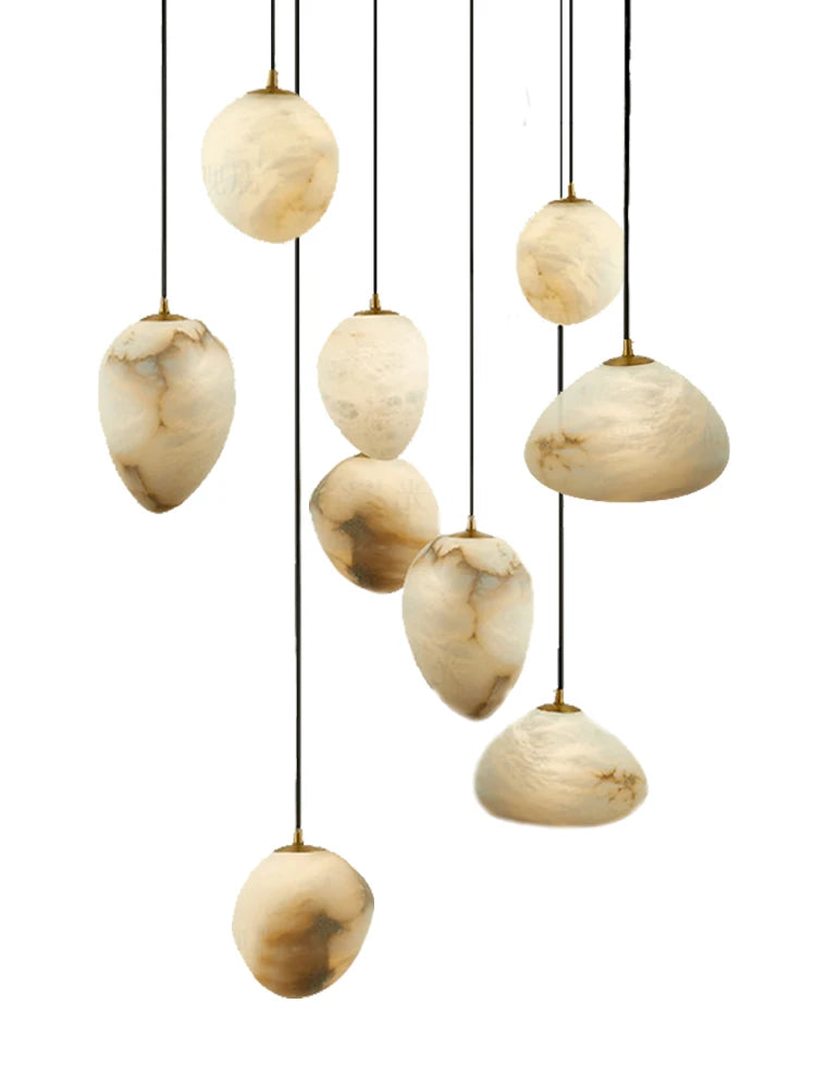 Luxury Marble Pebble Chandelier Modern Alabaster Pendant Light Dimmable Luster Ceiling Lamp for Villa Staircase 2026