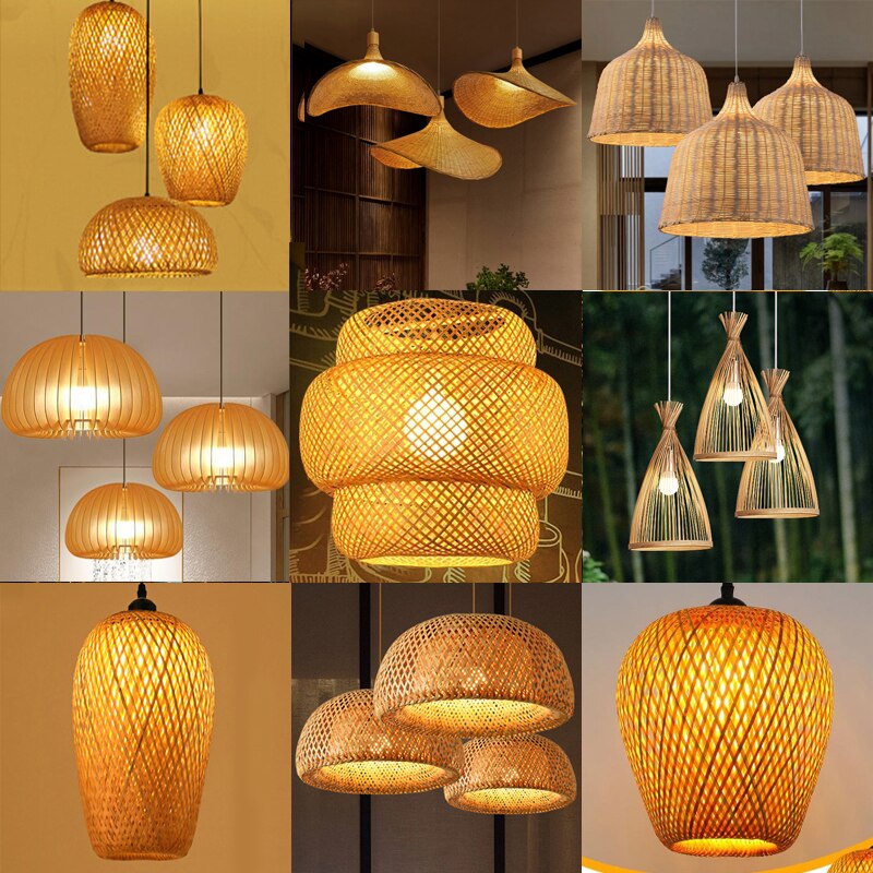 Bamboo Pendant Lamp Hand Knitted Chinese Style Weaving Hanging Lamps 18/19/30cm Restaurant Home Decor Lighting Fixtures